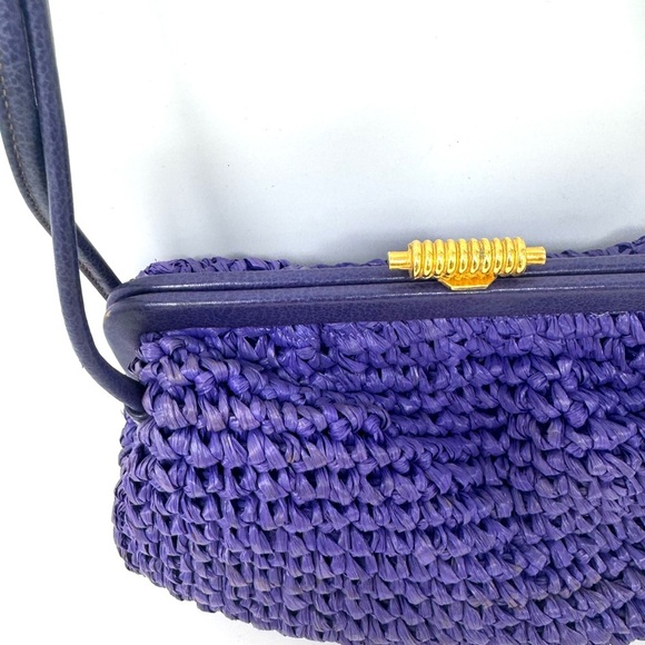 Vintage Morris Moskowitz Purple Crochet Straw Top Handle Bag – Gold Hardware - Picture 3 of 9